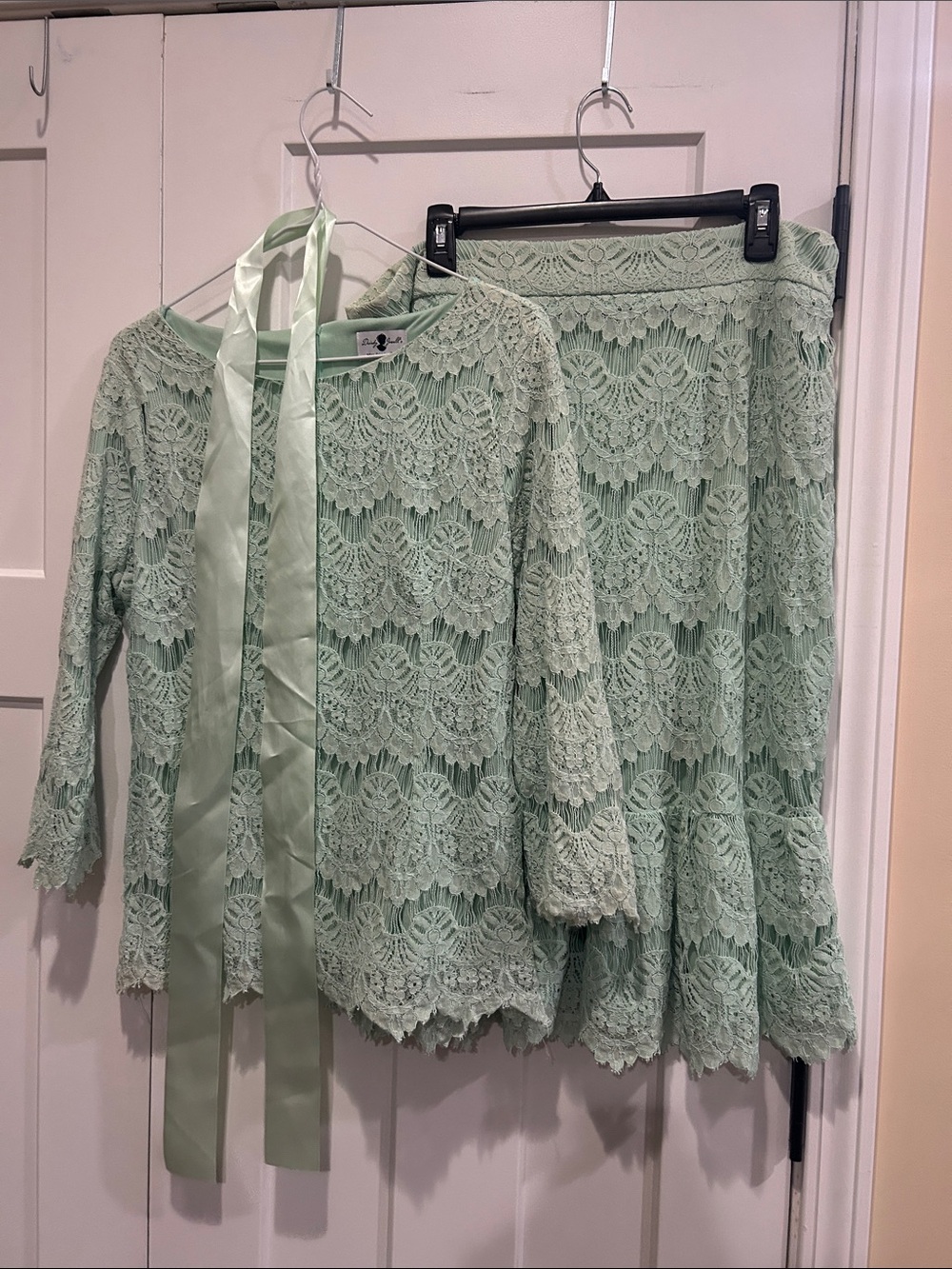 Dainty Jewells Mint Lace Maxi Skirt Set